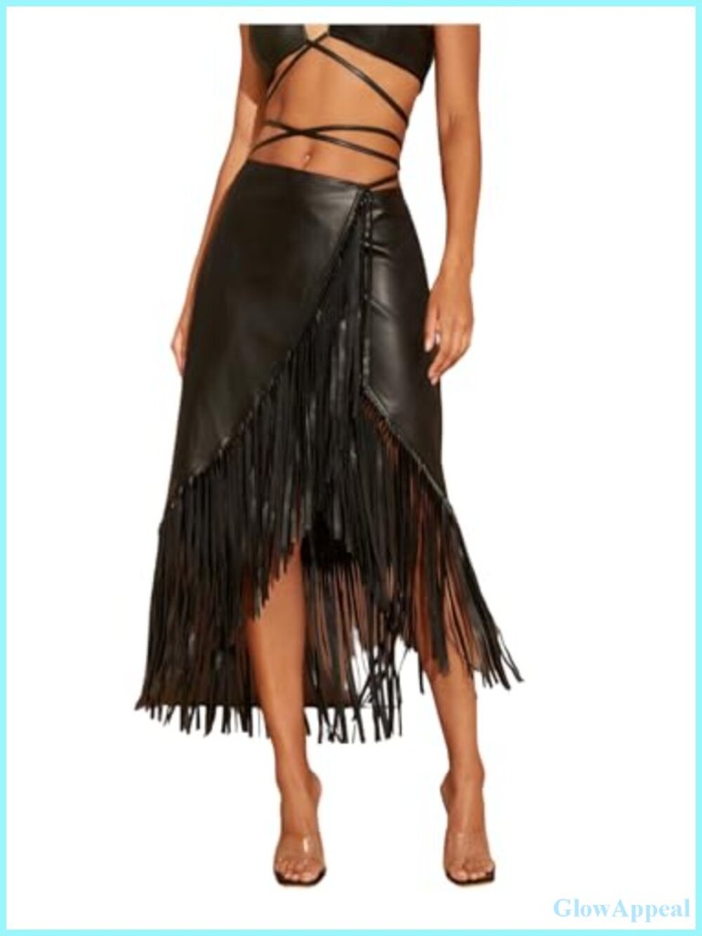 Faux Leather Fringe Wrap Skirt Lace Up Rave Concert Outfit